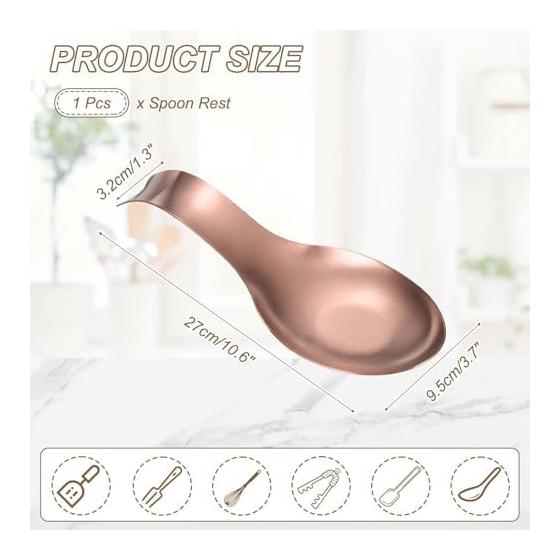 uxcell Spoon Rest 10.6x3.7 Inch Heat Resistant Stainless Steel Spoon Holder Kitchen Utensil Rest for Stovetop for Tongs Spatulas Rose Gold