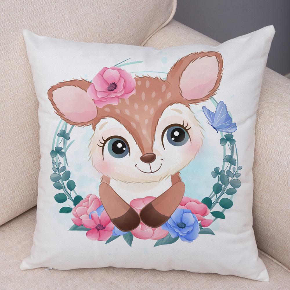 Cartoon Bird and Leaves Pillow Case Decor Cute Animal Lion Cushion Cover for Children Room Sofa Home Plush Pillowcase 45x45cm