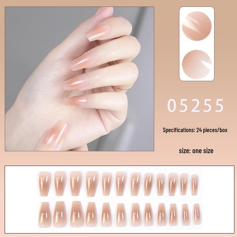 Blush Peach Nude Student Press-On Nails - Solid Color, Simple Ice Transparent Tips