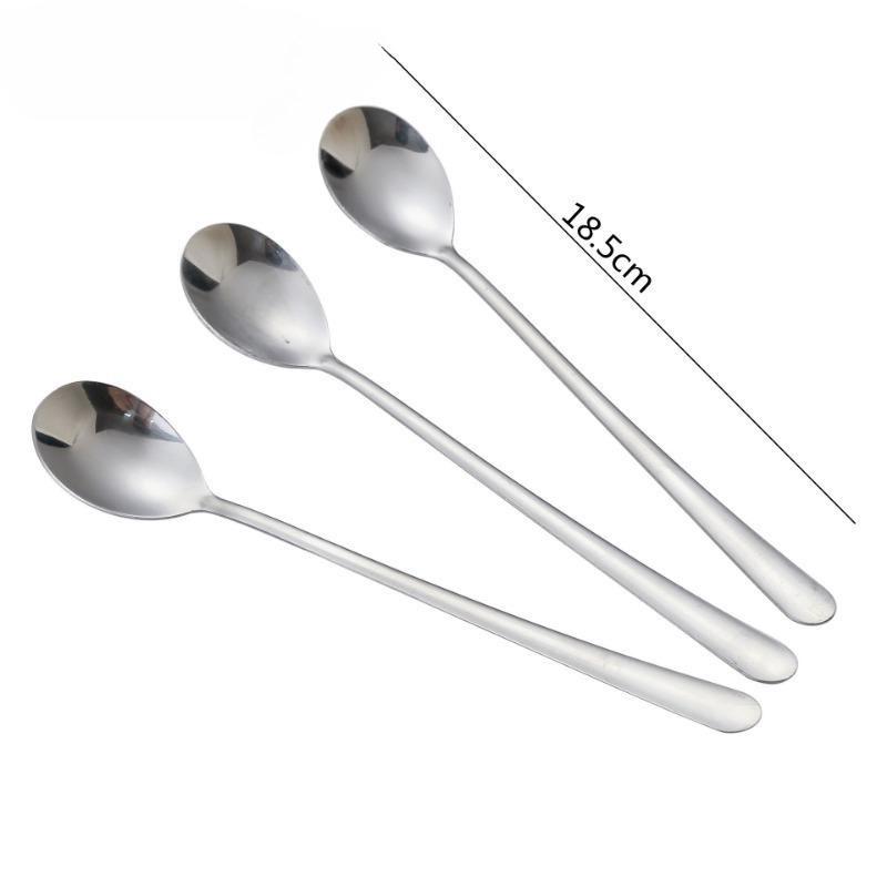 Round Dinner Dessert Long Coffee Stainless Steel Teaspoon with Handle Spoons