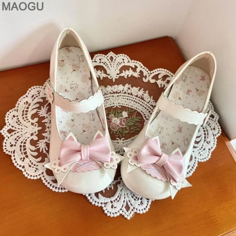 Japanese Style Cute Lolita Shoes Pink Bow Women's Mary Jane Shoes Size 35-40 Low Heel Pumps Sweet Zapatos De Mujer Comfortable