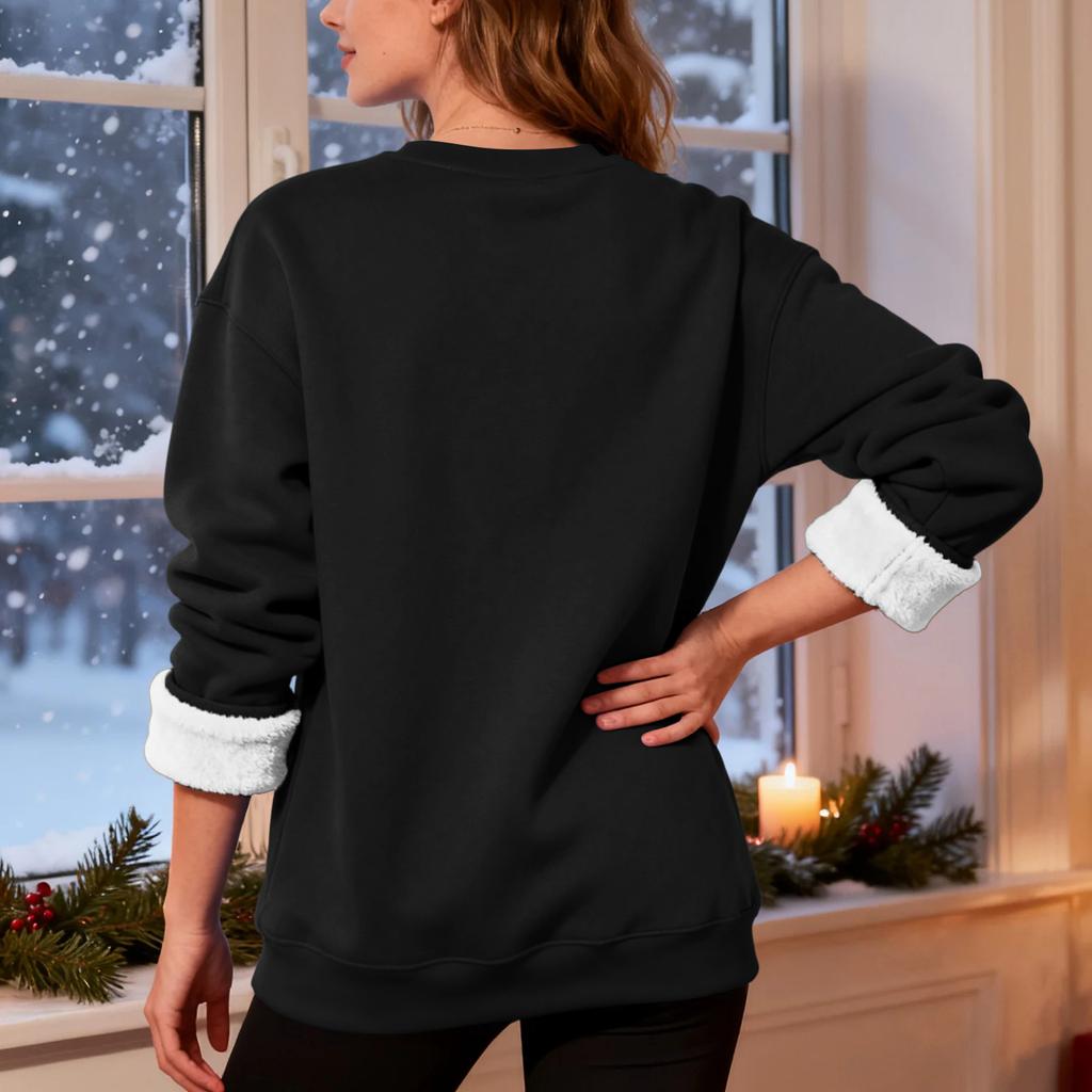 Dame Casual Mote Rundhals Genser Vinter Ensfarget Plysj Genser