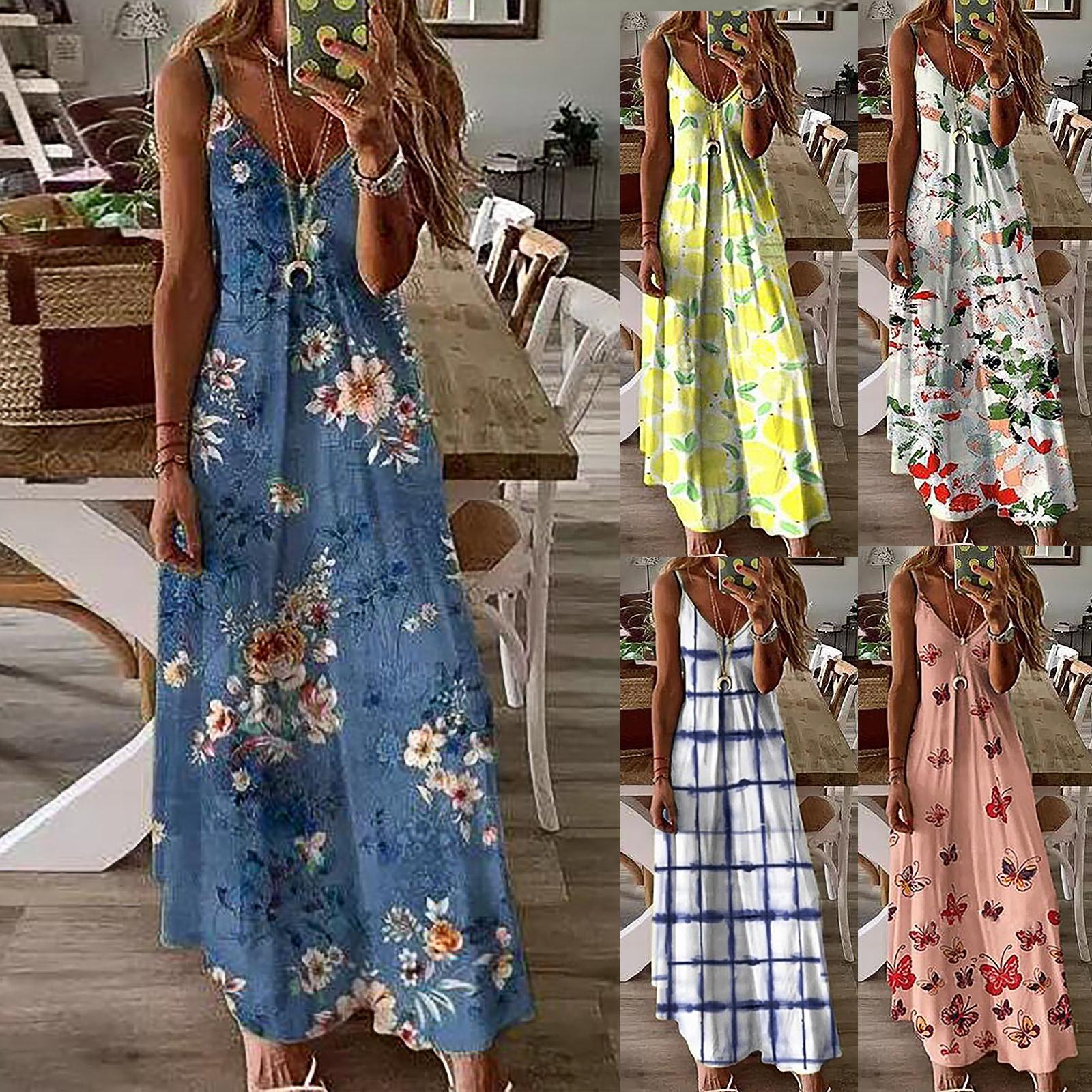 

Женская мода повседневный жилет без рукавов с v-образным вырезом и принтом макси-майка длинное платье