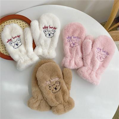 Guanti morbidi in peluche con ricamo a forma di orso Guanti invernali addensati caldi senza dita per ragazze Studenti Scaldini per esterni Regali Protezioni per le mani