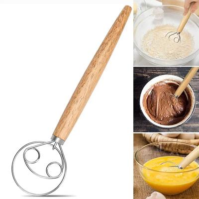 Dänischer Teigbesen, Handmixer, Kuchen-/Brot-Schneebesen, manueller Schneebesen, Holzgriff, Edelstahl-Schneebesen, Küchen-/Backzubehör