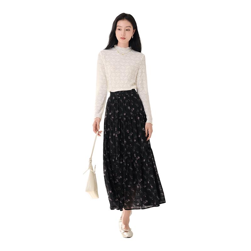 Women s Elegant Semi-High Collar Lace Top XL