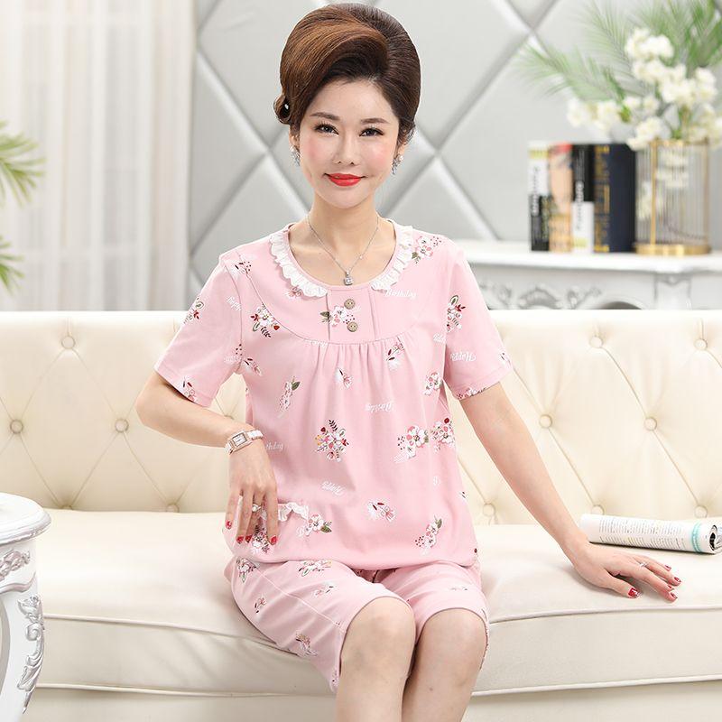 Pajama Women's Summer Short Sleeved Oversized Middle-aged and Elderly Home Clothing Set
