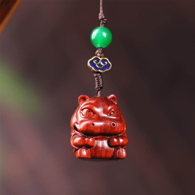 Purple, Green, and Rosewood Sandalwood Hippopotamus Pendant Accessories