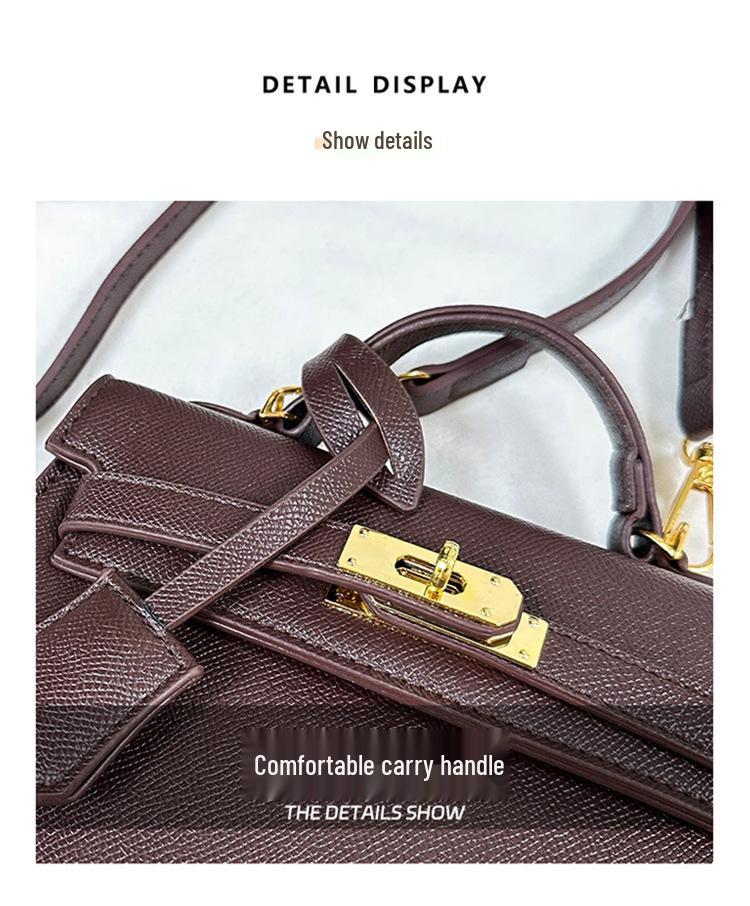 Large Capacity Lychee Pattern Kelly Bag - Versatile Fashion Handbag with Lock Buckle