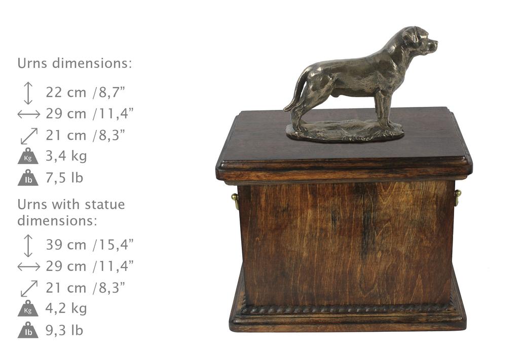 Rottweiler, Rott, Rottie II - urn for the ashes of a dog, urn with a statuette, elegant urn in the classic style of the Art-Dog brand