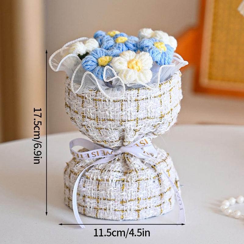 Crochet Puffs Rose Bouquet Finished Product Handmade Artificial Flower Decorations Valentine Mother Day Festival Souvenirs Gifts