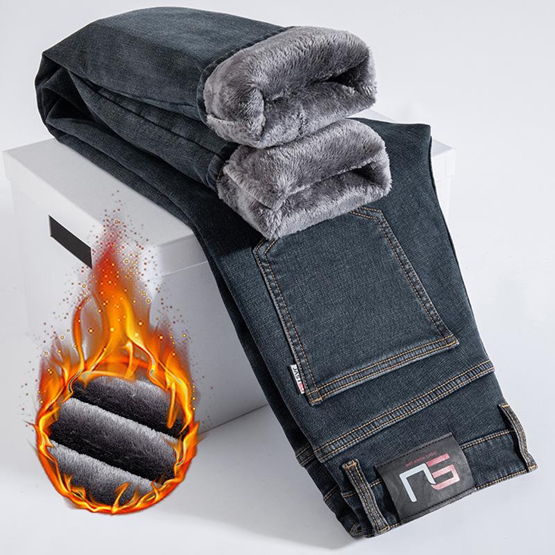 High-end winter velvet jeans loose straight elastic thickened warm cotton velvet long pants tide