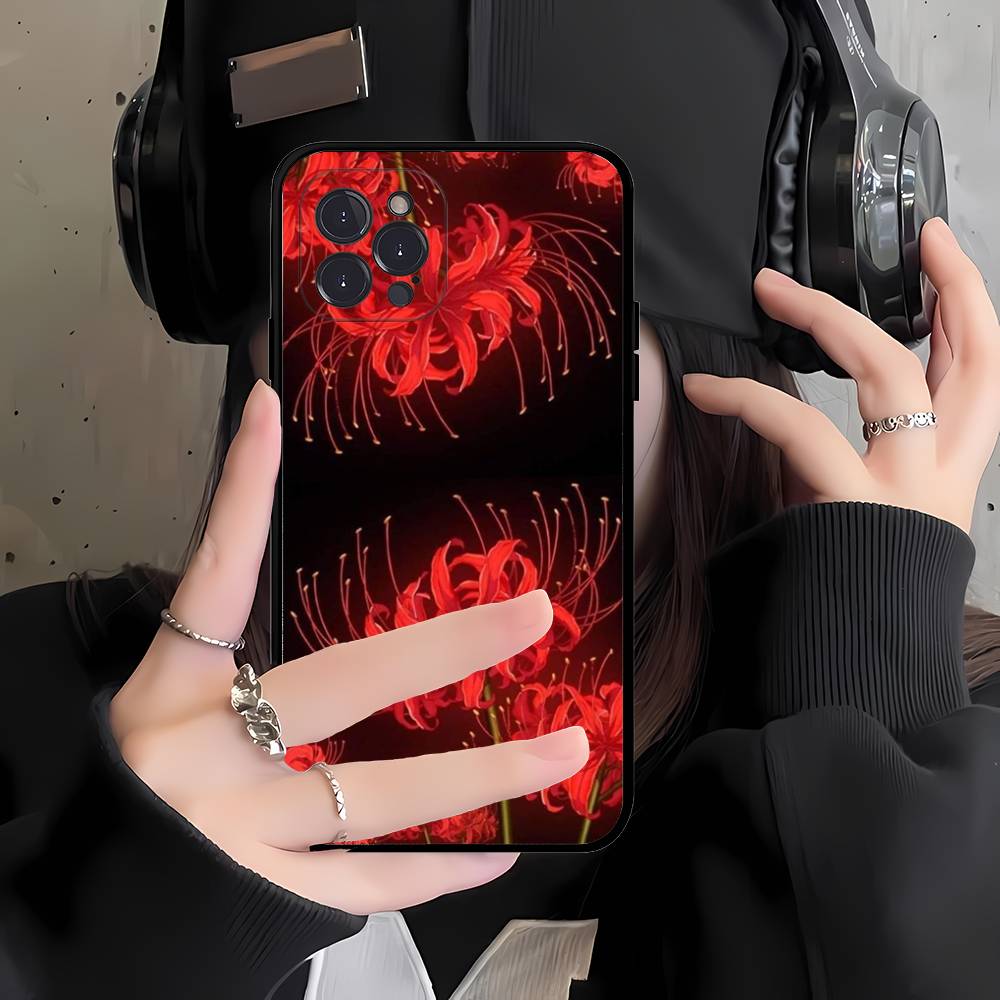 Rote Spinnenlilie Japan Kunst Schwarze Weiche Handyhülle Für IPhone 16 15 14 13 11 12 17 Pro Max Mini Plus