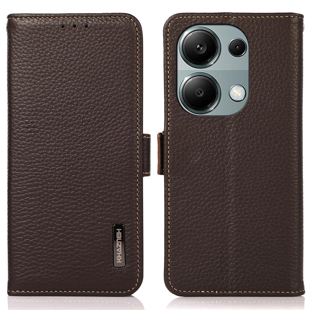 

KHAZNEH Для Xiaomi Redmi Note 13 4G Чохол-гаманець Натуральна коров яча шкіра+TPU Чохол для телефону Brown