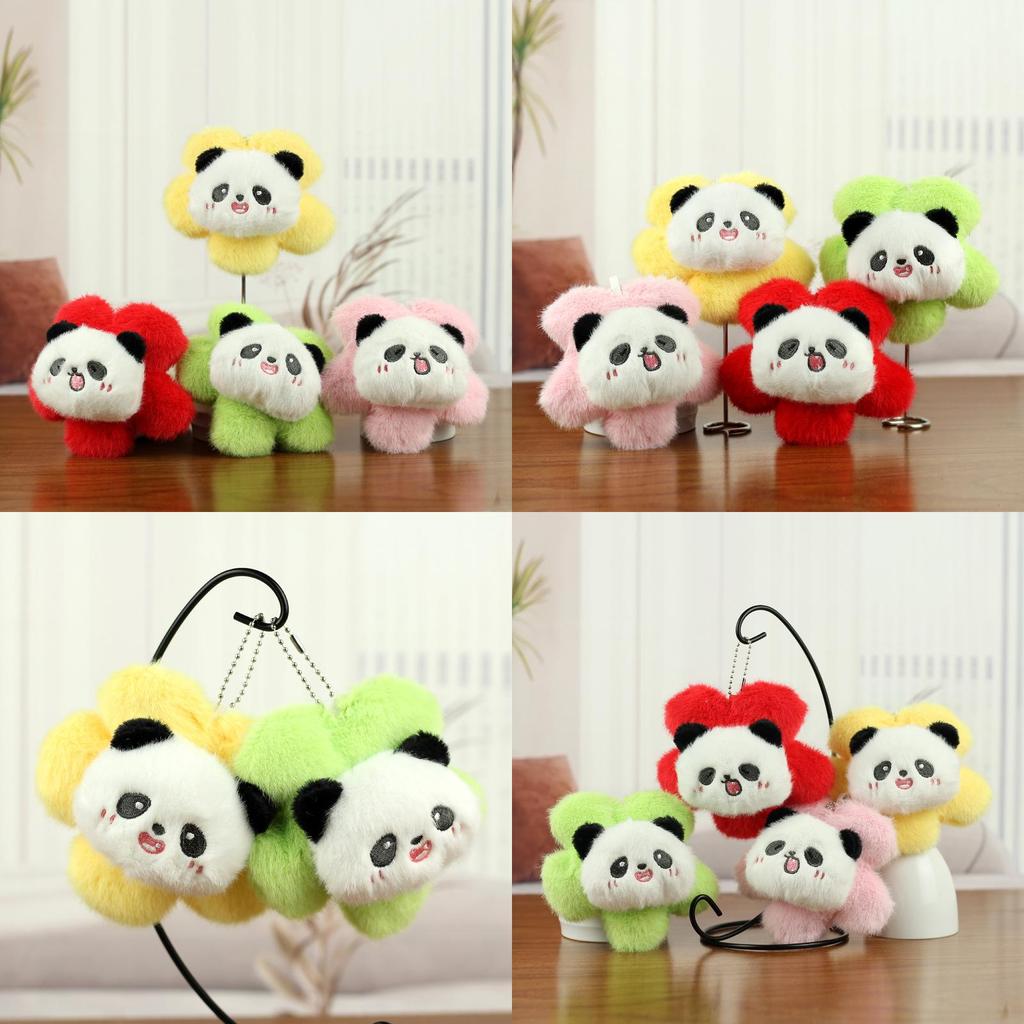 Adorable Colorful Panda Plush Keychain Accessory With Cute Flower Design For Bags