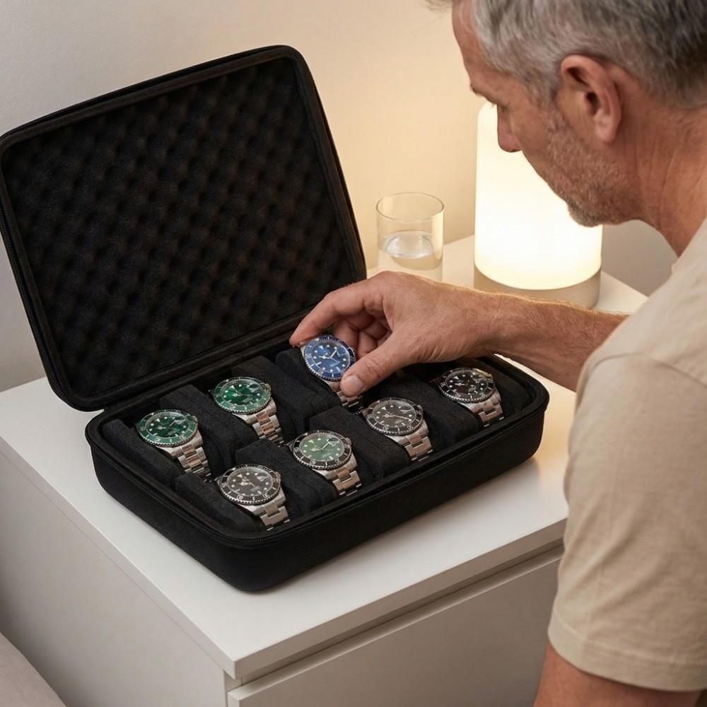 Hard Shell Watch Storage Box Anti Scratching Shockproof Watch Display Box Foam Padding Zippered Closure Wristwatch Holder