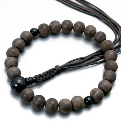 Men's Buddhist Prayer Beads, 22 Subiki Ebony Beads with Blue Tiger's Eye Stone and 6 Silk Braids, Suitable for All Sects, Ideal for Informal
