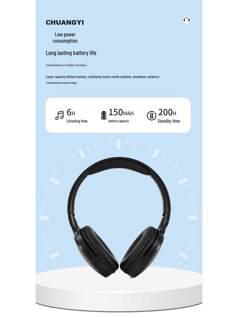 Cross-border P2961 Bluetooth 5.3 Foldable Over-Ear Wireless Card-Insert Headset in Retro Style.
