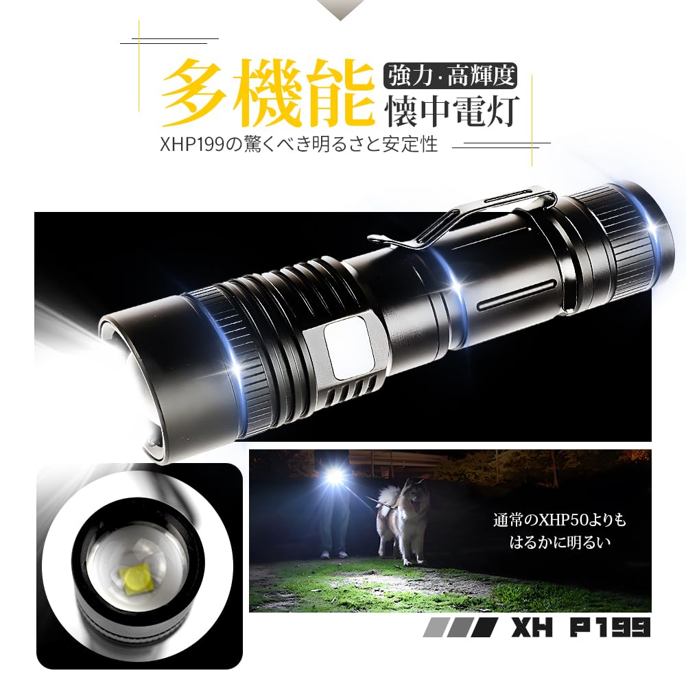 TAIGU LED High 7 USB Long for Emergency Power Work and Outdoor Use Flashlight, Powerful, Compact, Handheld, Brightness, XHP160, Modes, Rechargeable,