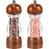 2 Pack Salt and Pepper Grinder Set, 6.7" Acrylic Salt and Pepper Mill Set with Adjustable Coarseness, Wooden Pepper Grinders Manual Slat Shakers