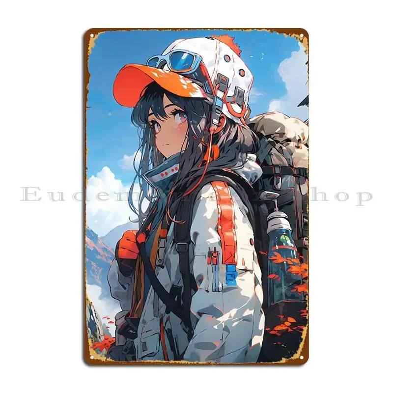Anime Hiking Backpacker Metal Sign Poster Designing Garage Garage Plaques Club PaintingTin Sign Poster 20x30cm(7.8x11.8inch)