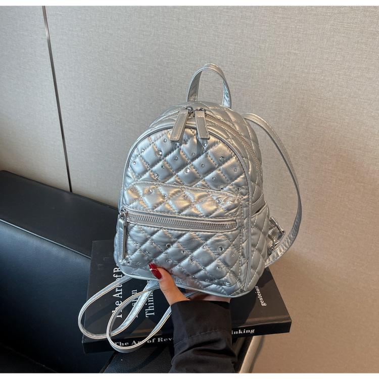 Rhombus Embroidered Thread Backpack New Popular Mini Backpack Fashion Travel Bucket Bag Women