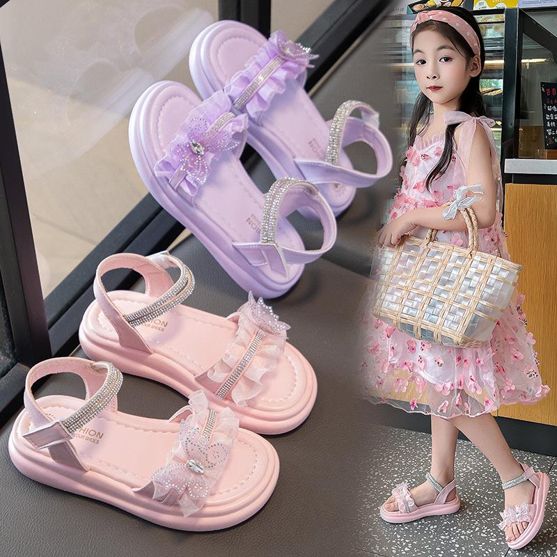 Summer Girls Princess Sandals Fashionable Cute Soft Sole Beach Shoes Kids Comfortable Outdoor Footwear
