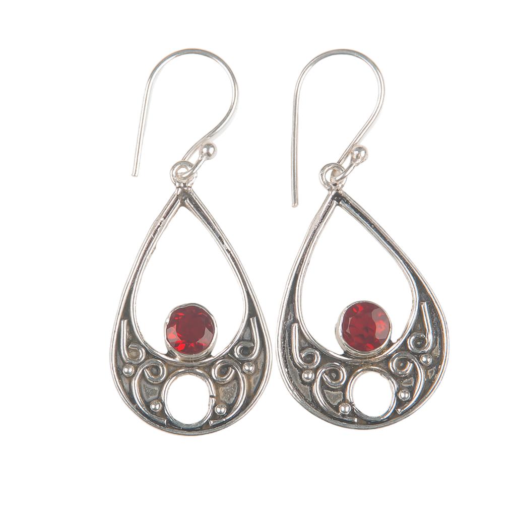 Red Garnet Gemstone 925 Sterling Silver Handmade Jewelry Dangle Earrings 1.91" EE-90-23