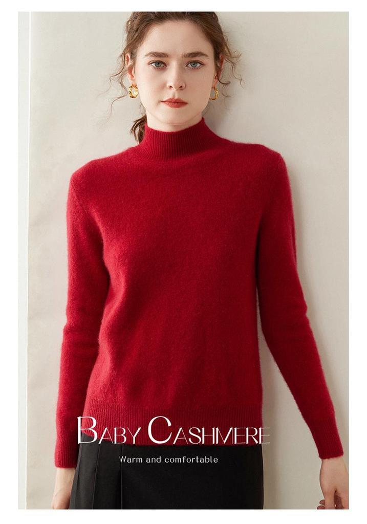 Women's Slimming Cashmere Sweater: Autumn/Winter Loose Knit Base Layer with Half-High Neck