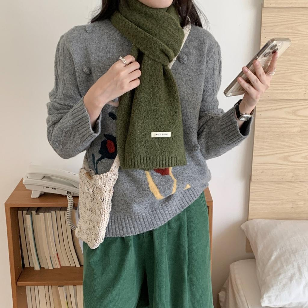 New Style Wool Blended Winter Scarf for Women Solid Color Knitted Korean Style Fresh  Sweet Fashionable and Versatile Warm Scarf