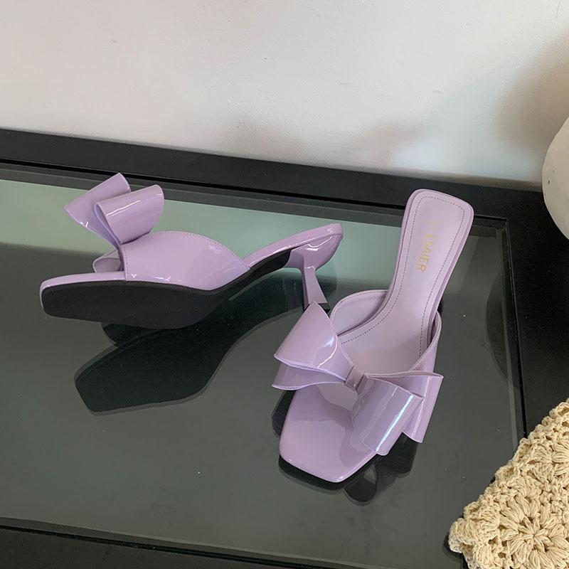 Fashion New In 2025 Footwear Square Toe Women Heels Pumps Shoes Female Slides Fashion Butterfly-Knot Ladies Heeled Shoes Sandals