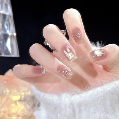 24pcs Nail Pieces Wearable Nails Ice Transparent False Nails 5ml