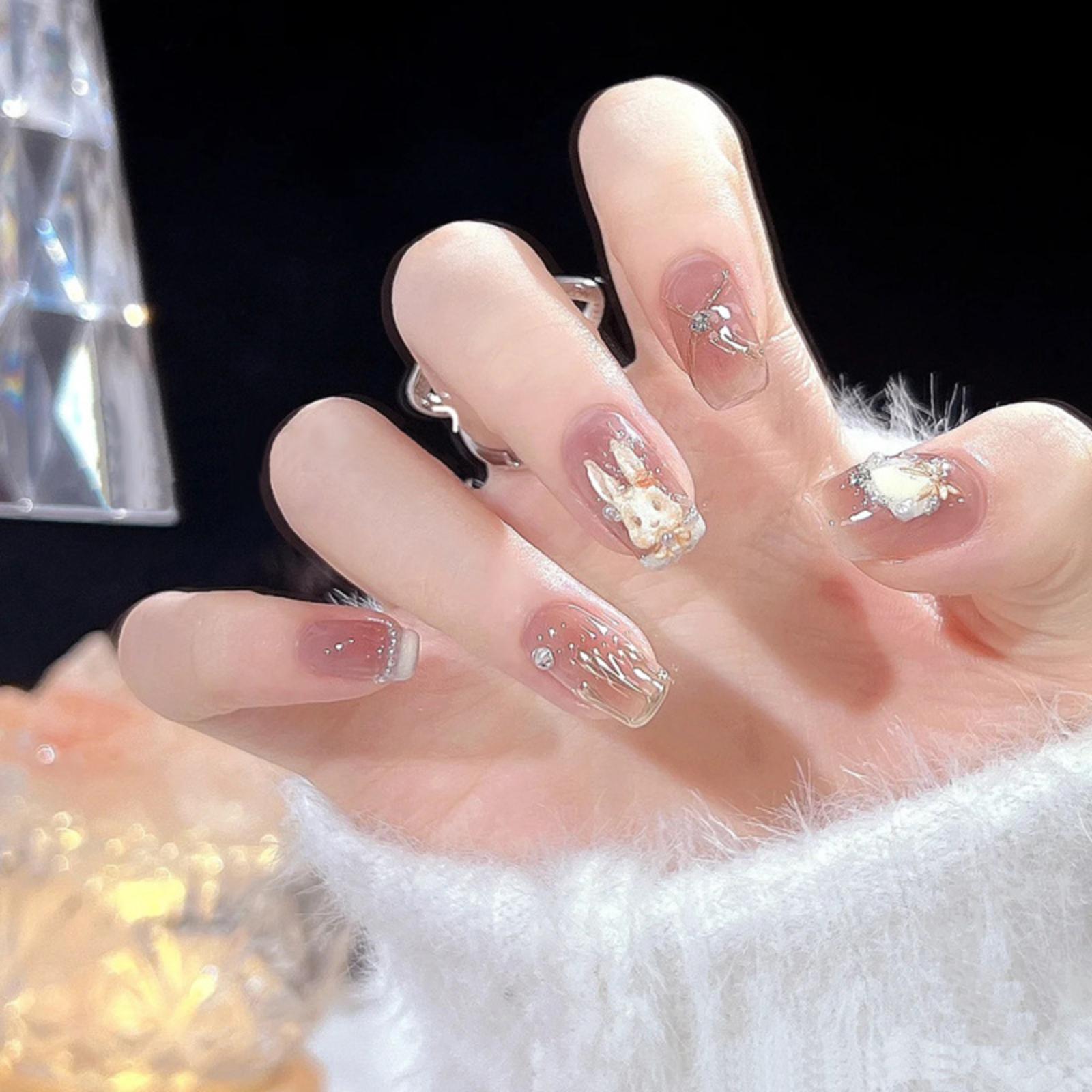 

24pcs Nail Pieces Wearable Nails Ice Transparent False Nails 5ml One Size