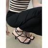 Open-toed sandals women's summer new one-word with square head high heels women's stiletto