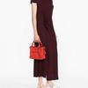 Longchamp 3D Front Logo Embellished Zipper Closure Small Calfskin Tote Bag Women Tote Bags Bright-Red 10197HCV545