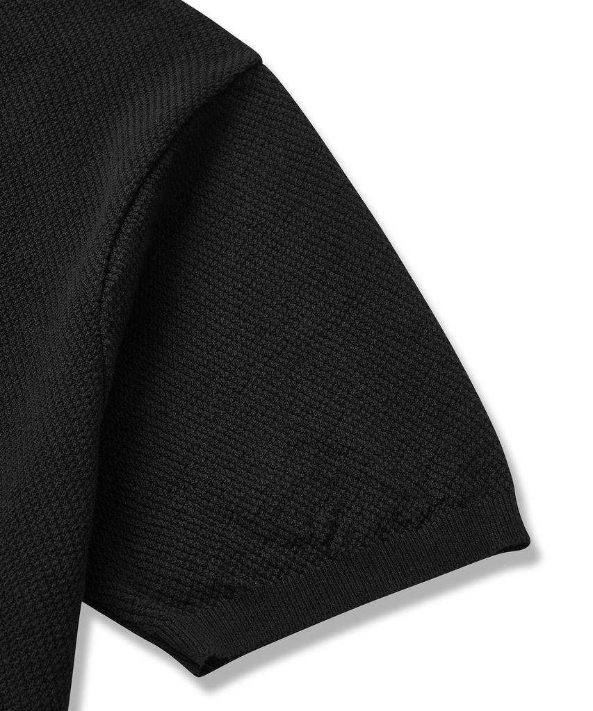 CUZNELLO Cool Cotton Collared Short Sleeve Knit_Black