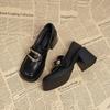 Frühling und Herbst Neue Mary Jane High Heel Slipper für Damen Retro-Stil Bequem Stilvoll Schwarzes Leder Damenschuhe