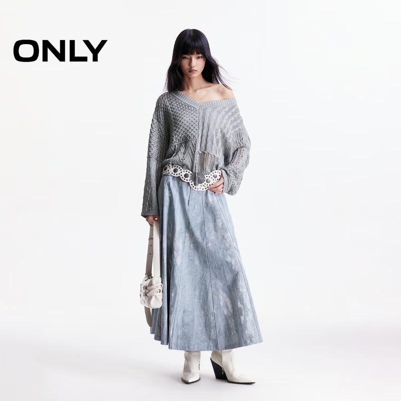 Only Women's Loose Asymmetrical Crochet V-Neck Knit Sweater