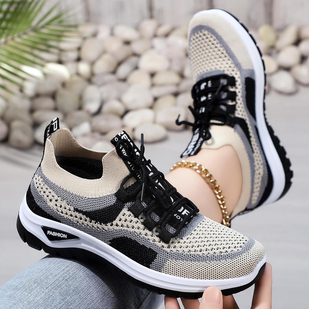 Sneakers Casual Leggere da Donna Taglie Forti - Design a Strisce Color Block Gradiente, Suola Morbida in PVC e Tomaia in Tessuto Traspirante per Camminare, Viaggiare