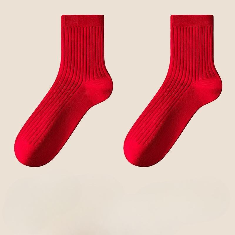 

Красные носки не линяют. Новый год далеко и полон радости. Красные гольфы до середины икры, Носки-подарок с благословением 1 pair