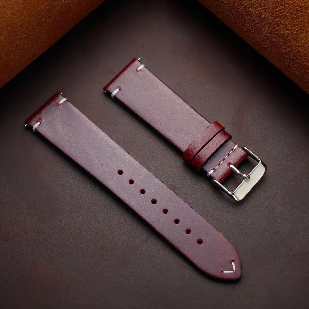 Handmade Retro Oil Wax Genuine Leather Calfskin Strap Quick Release 18mm 19mm 20mm 21mm 22mm 24mm Women Watch Band Accessories