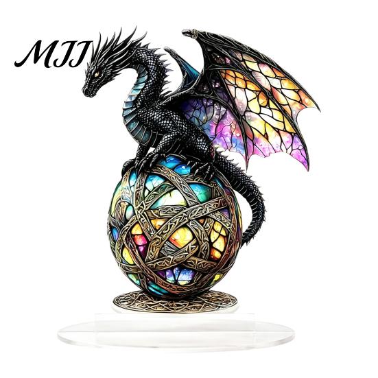 Acrylic Dragon Ornaments Fantasy Statue, Gothic Tabletop Figurine, Mythical Theme Room Decor Desktop Ornament for Office Bedroom Gaming Durable