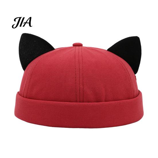 Soft Comfortable Sun Hat Brimless Cat Ear Hat, Cute Docker Cap, Adjustable Skullcap, Stylish Outdoor Travel Cap Sailor for Women Men Street