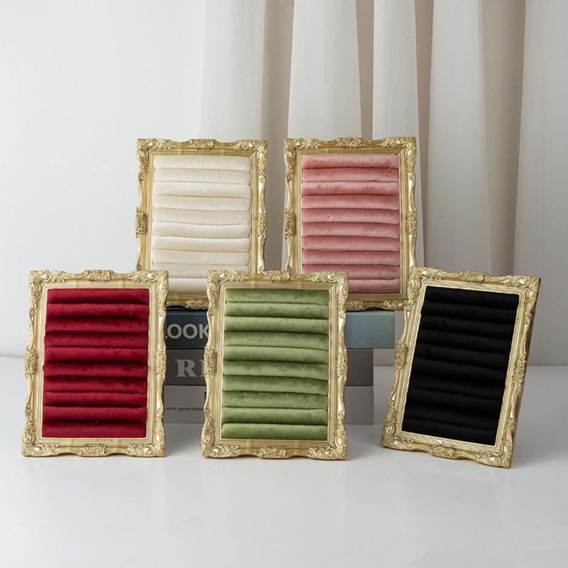 Suporte de Exibição de Joias Veludado Estilo Porta-Retrato Vintage Para Anéis Brincos e Pequenos Acessórios Com Múltiplas Opções de Cor