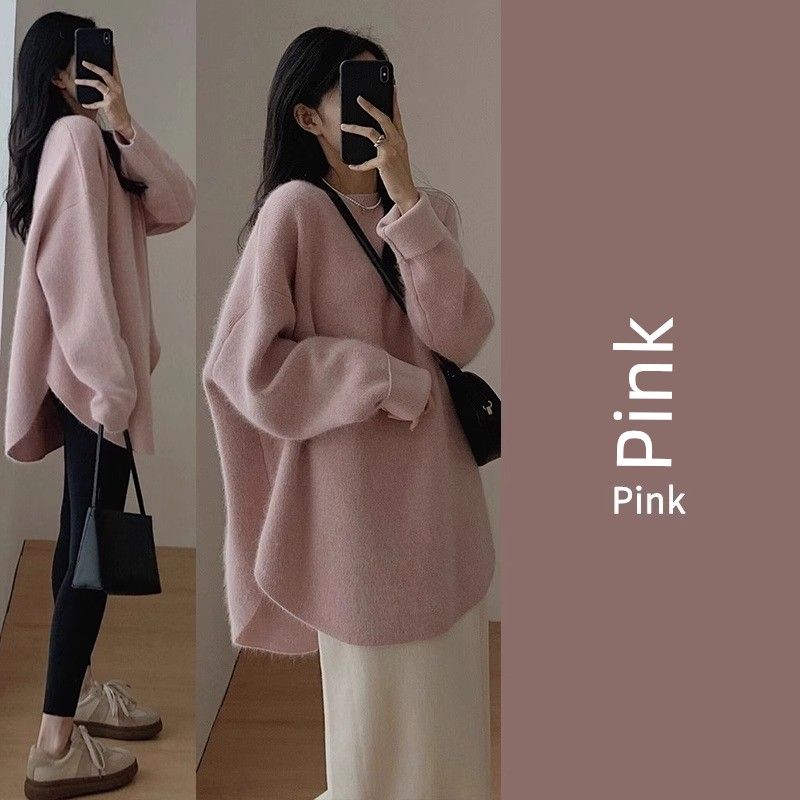 

Blue Mid Length Long Length Hip-Covering Knitwear Sweater Idle Style Winter Wear Shark Pants Matching Tops Women s Pink S