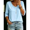 Women's V Neck Three Quarter Sleeve Tee Tops Loose Solid Color Basic Casual Blouse