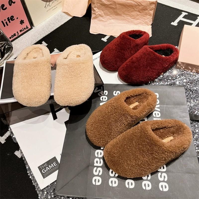 Fashion Baotou Semi-drag Woolly Shoes Worn Outside, 2025 Autumn and Winter New Soft-soled Slip-on Mary Jane Cotton Slippers