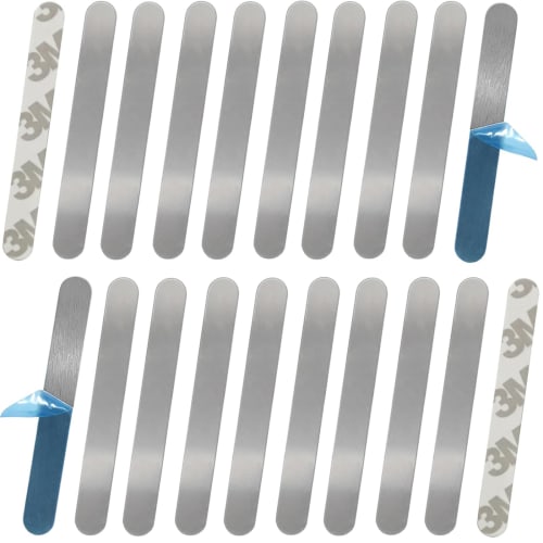 JUJUGO Magnetic Stainless Steel Plates, Set of 20 (65mm x 8mm), with Strong Adhesive Tape, for Car Mounts, Refrigerator Bulletin Boards, DIY Metal She
