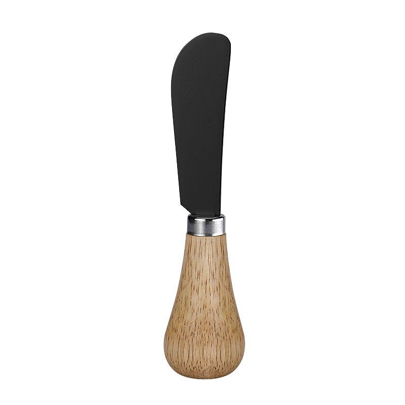 Black Stainless Steel Cheese Knife Set with Rubber Wood Handles - Includes Knife, Fork, and Spatula