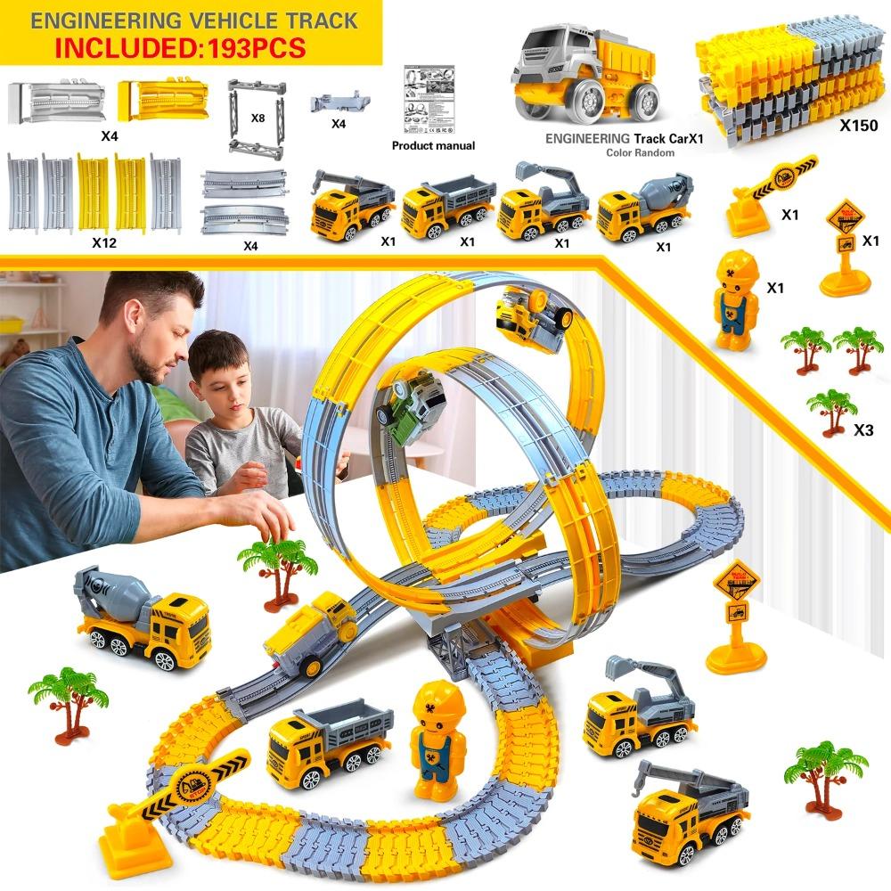 Children Electric Track Toy Car Engineering Minin Car Set Kids Puzzle Boy Toys Track Car Anti-gravity Track Train Gift for Kid